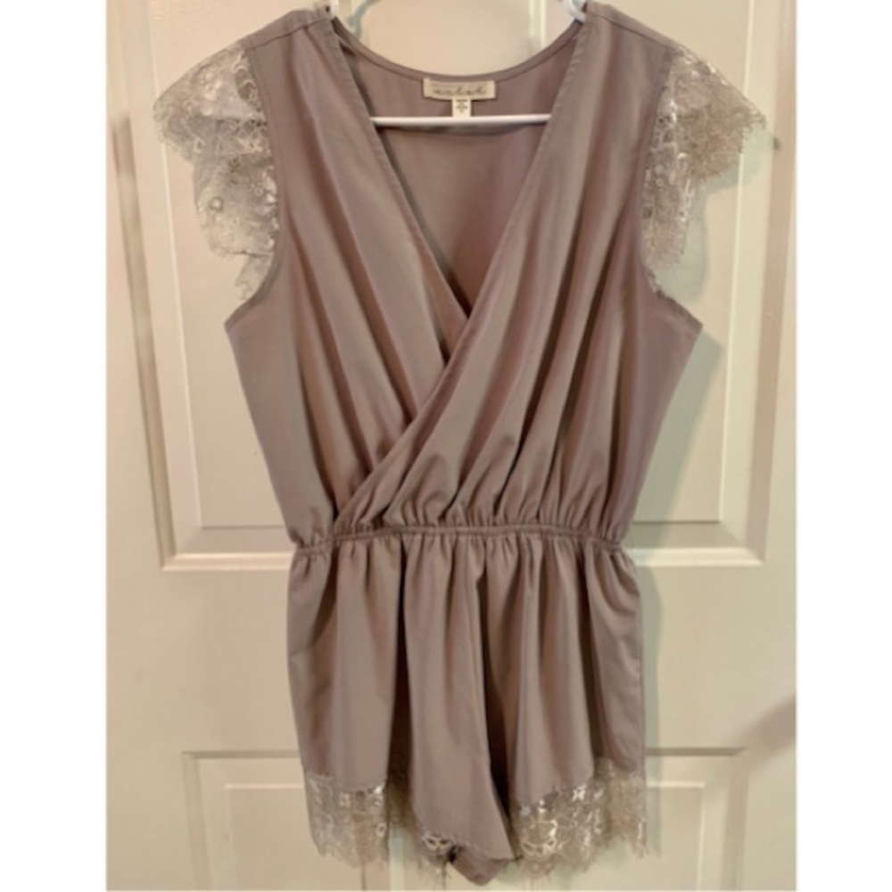 Lace lined purple gray romper never been worn